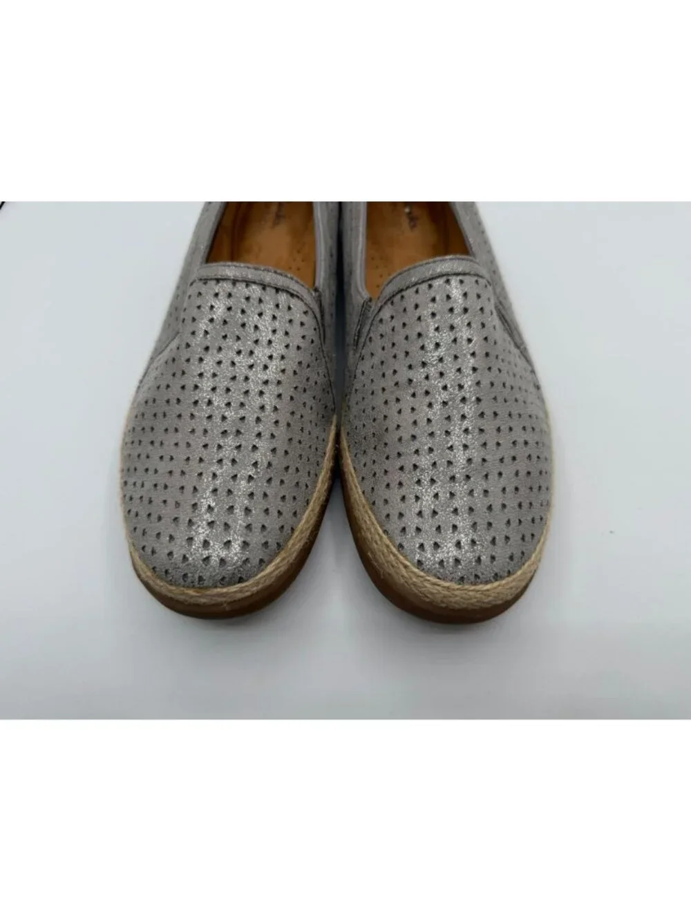 Clarks Elaina Ruby Women's Size 11N Pewter Metallic Leather Espadrille Shoes